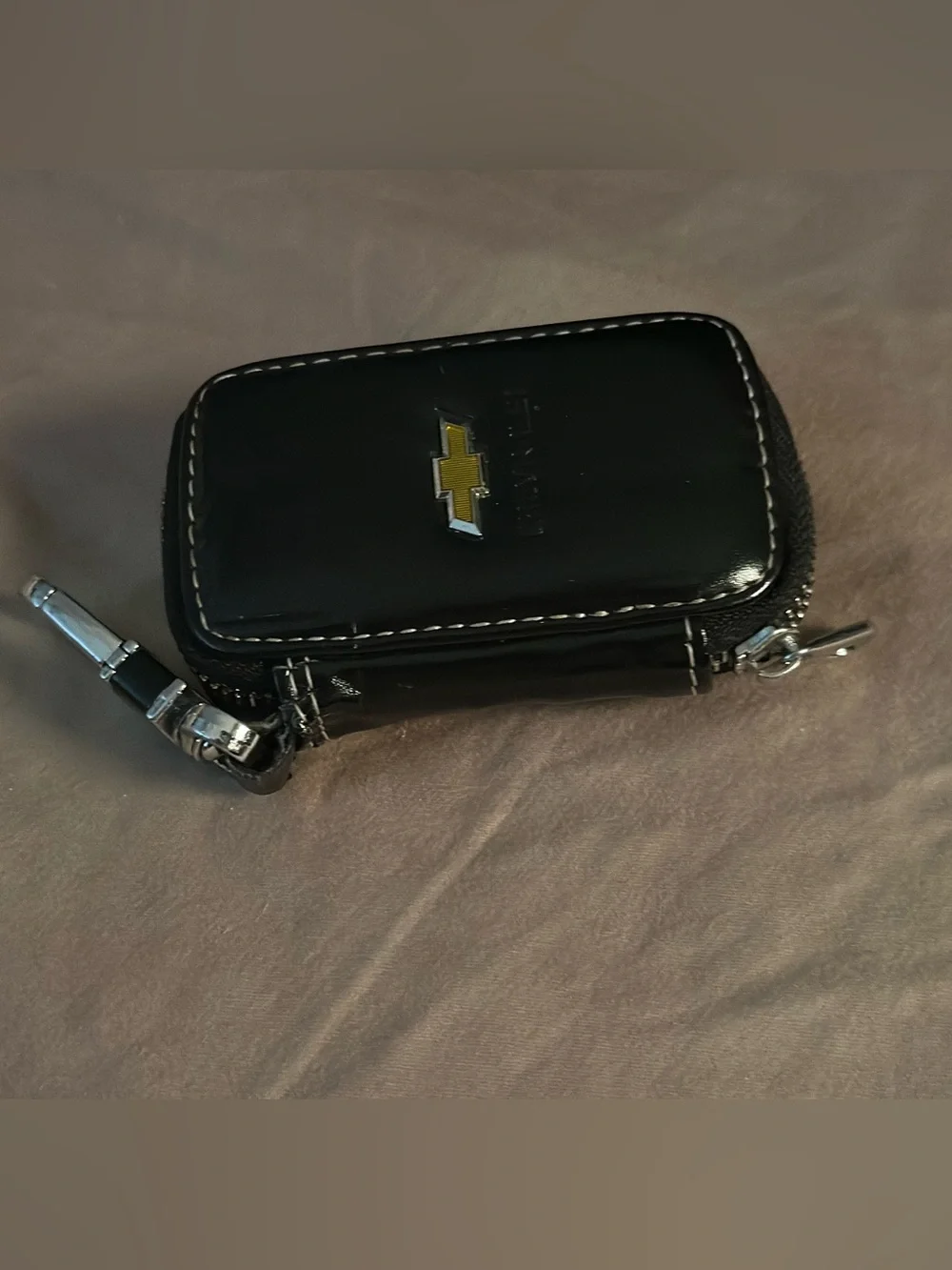 Genuine Black Leather Key Pouch with Clip | Chevrolet Zip Around Key Fob Holder